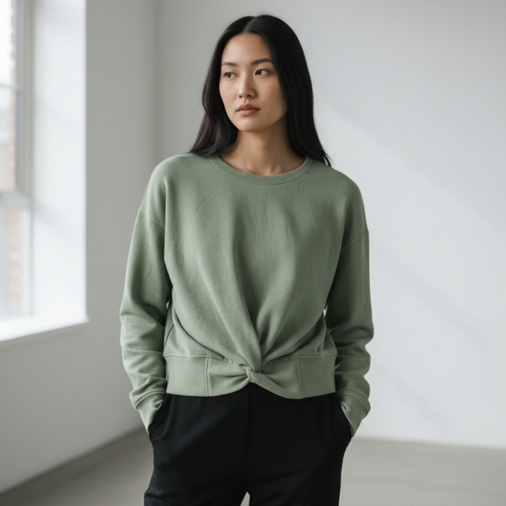 Magashoni Green Twist Knotted Front Drop Crewneck Sweatshirt Small